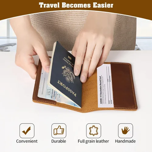 Miniatura 6 de Jack&Chris Funda de cuero para pasaporte, funda de viaje para hombres y mujeres, Marrón1, Casual