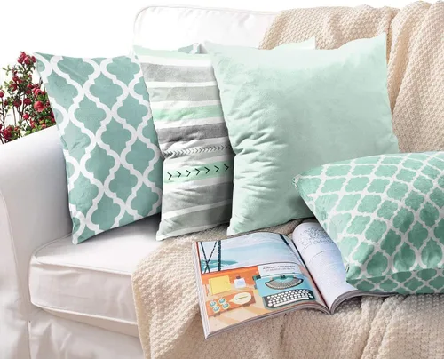 Miniatura 6 de Emvency Juego de 4 fundas de almohada de color menta, marroquí, verde, cuadrifolio, gris, acuarela, flechas, genéricas, sólidas, decorativas