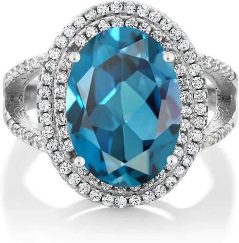 Miniatura 9 de Gem Stone King Anillo de piedra preciosa y piedra natal de 5-10 quilates para mujer Plata de ley 925 Ovalado 14X10MM Anillo de boda