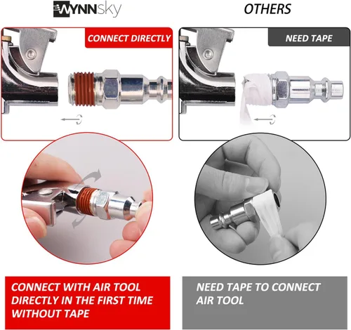 Miniatura 3 de 1/4" NPT kit de accesorios - 20 unidades, kit de herramientas para manguera de compresor de aire con manguera con bobina/pistola de aire/manómetro