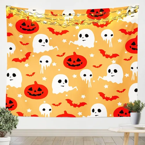 Miniatura 4 de Feelyou Halloween Wall Art for Bedroom Living Room Cartoon Ghost Tapestry Decoration for Kids Boys Girls Red Tapestry Wall Hanging Ghost Festival