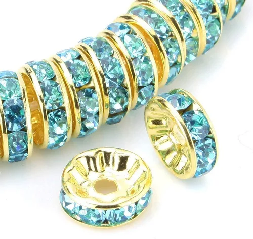 Miniatura 4 de RUBYCA 100 unidades de cuentas espaciadoras redondas estilo Rondelle en tono dorado de 10 mm, cristal checo AB blanco