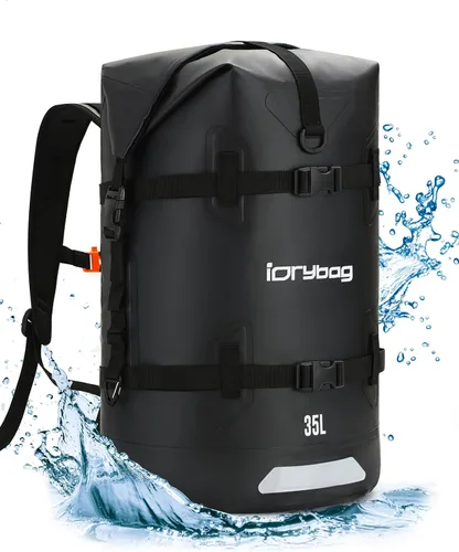 IDRYBAG Mochila impermeable para viajes, kayak, canotaje, natación, embarque flotante de remo - Bolsa seca sumergible 35L/55L/85L Negro