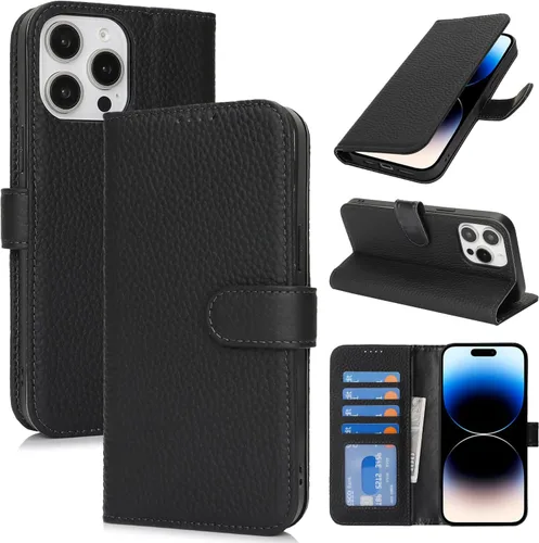 Miniatura 50 de Zouzt Funda para iPhone 11 de 6.1 pulgadas de piel auténtica con 4 ranuras para tarjetas, tarjetero con bloqueo RFID, tapa magnética, función atril