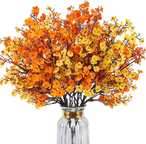 Miniatura 12 de 8 piezas flores artificiales de aliento de bebé, flores de seda amarillas de tacto real, flores falsas para jarrón, hogar, oficina, boda, Navidad