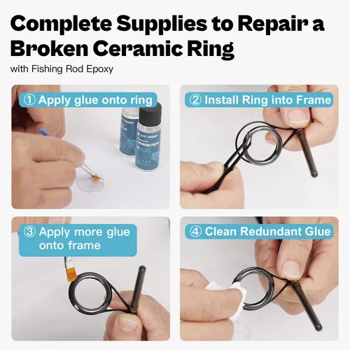 Miniatura 4 de Kit de reparación de caña de pescar, reparación de ojales de caña de pescar con inserciones cerámicas y ojos, incluye 52 anillos de guía y 33 EU