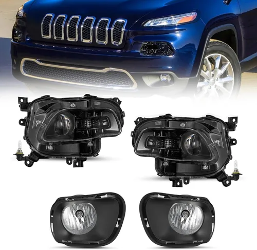 Miniatura 22 de JSBOYAT Compatible con 2014-2018 Jeep Cherokee Luz LED DRL de estacionamiento Señal de giro estilo OE Faros LED DRL cromados para parachoques Señal