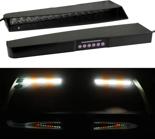 Miniatura 2 de ASPL Barra de luces para visera de 2 a 15 LED, 29 patrones de destello, interior superior de parabrisas, montaje dividido, luz estroboscópica