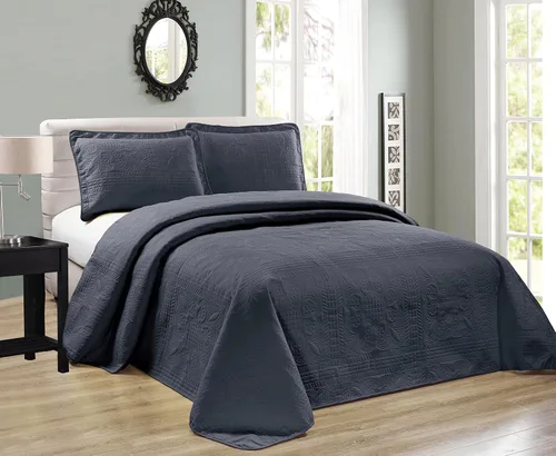 Miniatura 4 de Elegant Home - Colcha de 3 piezas con estampado floral a rayas de color sólido