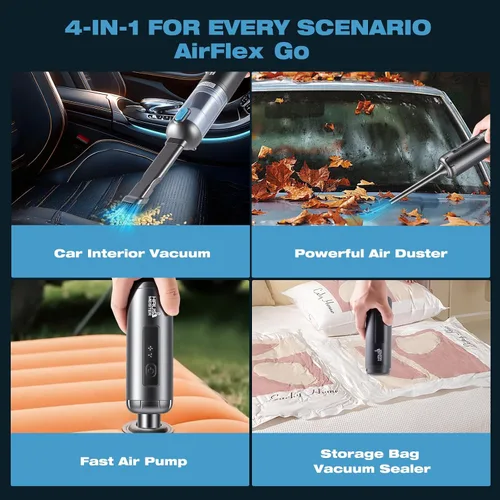 Miniatura 2 de HAUSMEISTER Airflex Go - Aspiradora inalámbrica para automóvil de 16000 Pa, aspiradora de mano 4 en 1 con plumero e inflador, mini aspiradora