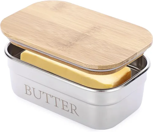 Miniatura 10 de BSTKEY Mantequillera con tapa para encimera, recipiente de acero inoxidable para mantequilla con sellado de silicona, soporte para mantequilla