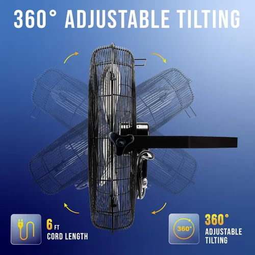 Miniatura 4 de Tornado - Ventilador de pared industrial de alta velocidad de 18 pulgadas con motor de carcasa TEAO - 4000 CFM - 3 velocidades - Cable de 6.5 pies