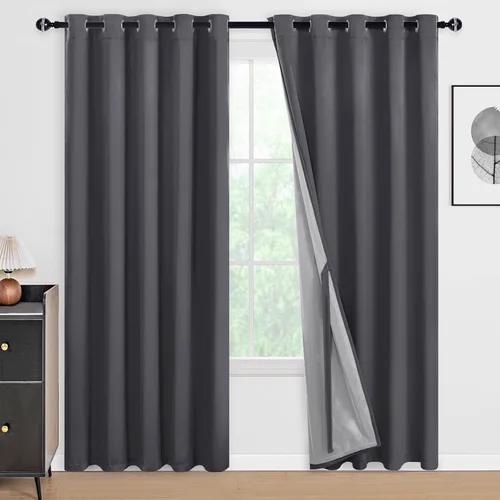 Miniatura 162 de DWCN Cortinas 100% opacas de 84 pulgadas de largo para dormitorio con forro negro, paneles de cortina de ventana de doble capa con aislamiento Azul
