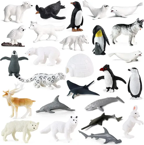 RCOMG 26 figuras de animales árticos, figuras realistas de animales polares con oso polar, caribú, pingüino y lobo ártico, ideal para huevos de