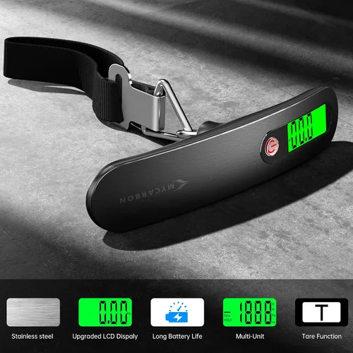 Miniatura 5 de Báscula digital de equipaje báscula colgante de alta precisión de 110 lb 50 kg con retroiluminación ultra portátil, báscula digital de viaje