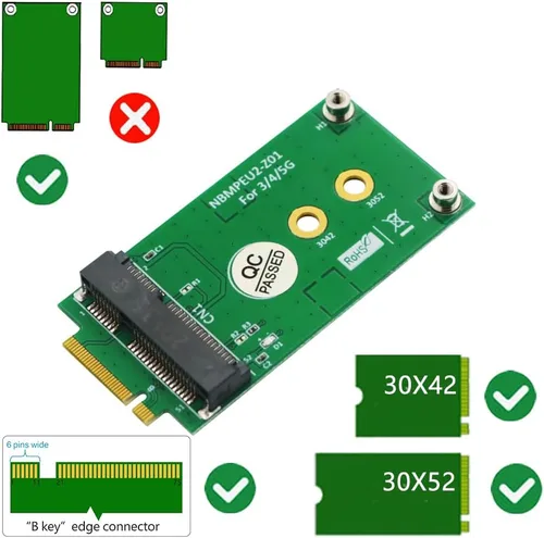 Miniatura 2 de HLT M.2 Key B a Mini PCI-E adaptador para módulo 3G/4G/5G
