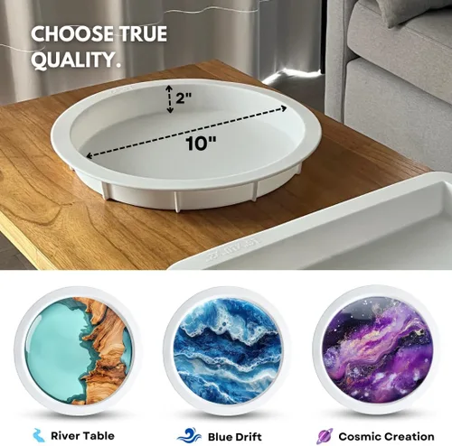 Miniatura 4 de Alaskey® Molde de Silicona Premium para Mesa Redonda de Resina 10"x2" Duradero, Reutilizable, No Requiere Sellado Molde Grande de Resina Epoxi
