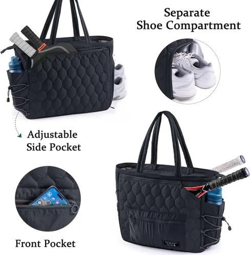 Miniatura 5 de Bolsa de Gimnasio de Tenis para Mujeres, Bolsa de Tenis con Capacidad para 2-4 Raquetas con Compartimento para Zapatos y Bolsillo Húmedo, Bolsas