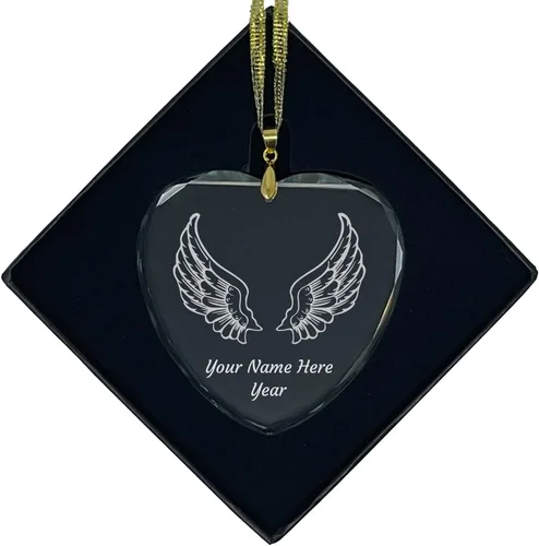 Miniatura 6 de LaserGram Adorno de Navidad de vidrio personalizado, alas de ángel, idea de regalo grabada con láser personalizado (forma de diamante)