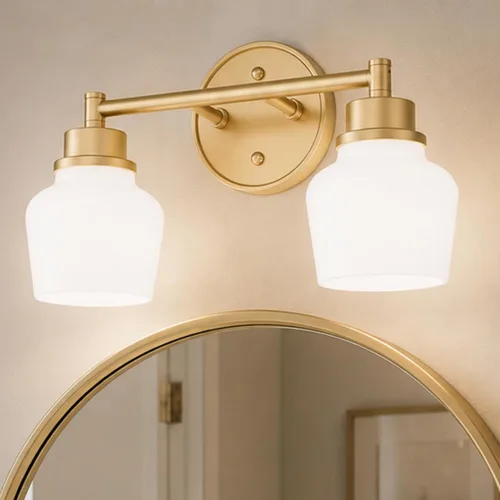 Miniatura 13 de Lámpara de tocador dorada Emak con pantalla de vidrio lechoso, accesorios modernos de iluminación de baño sobre espejo, 3 luces de tocador de baño