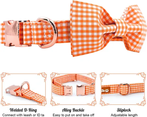 Miniatura 2 de Tunkoo Collar para perro con pajarita, elegante, a cuadros, suave, cómodo, de algodón, ajustable, hebilla de metal de alta calidad, pequeño, Cuello