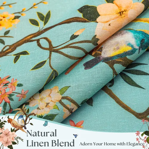 Miniatura 6 de Cortinas de lino florales azules y amarillas, estilo vintage, bohemio, de 63 pulgadas, 2 paneles con pestaña trasera para sala de estar