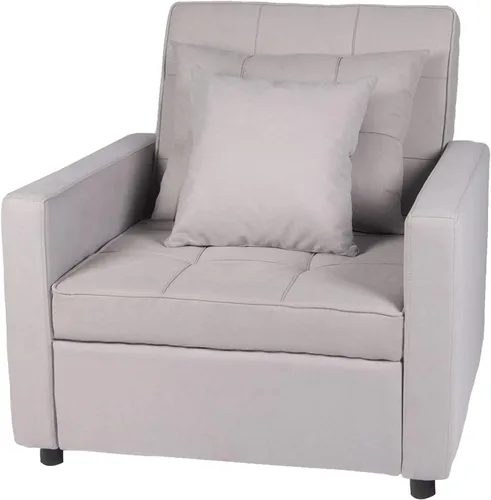 Miniatura 4 de Polar Aurora Silla de sofá cama convertible 3 en 1, tumbona, sillón reclinable individual para espacio pequeño con respaldo ajustable (gris claro)