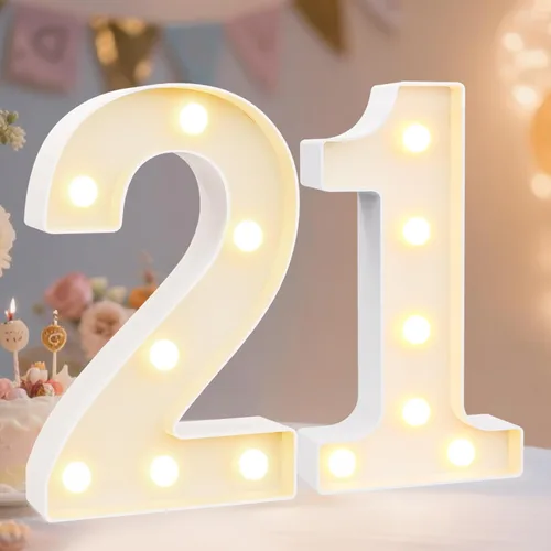 Miniatura 39 de Pooqla Letras y Números Decorativos con Luces LED, Letras y Números de Neón de Plástico Blanco para Decoración de Fiestas, Bodas, Funciona