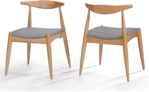 Sandra Grey set de 2 sillas modernas, para comedor, estilo mediados de siglo, de tela color gris y madera de nogal. Beige