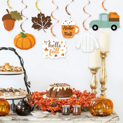 Miniatura 7 de 20 decoraciones colgantes de fiesta de otoño, decoraciones de fiesta de otoño de Hello Fall, recortes de camión de hojas de calabaza, adornos
