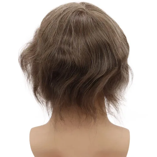 Miniatura 5 de Sistema de reemplazo de cabello humano para hombre, tupé para hombre, piel fina con parte superior de encaje mono y la parte trasera de poliuretano