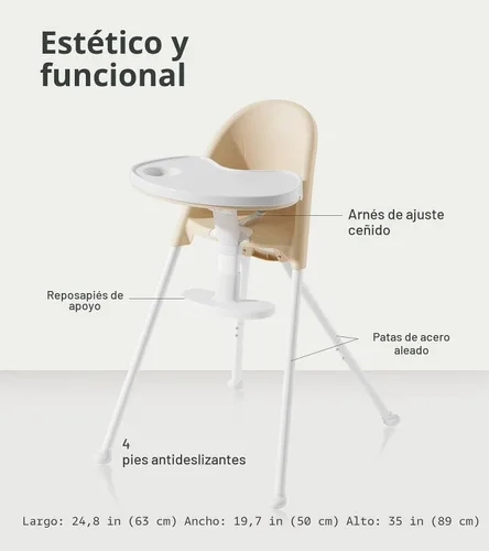 Miniatura 8 de Trona plegable 3 en 1 de Funny Supply, silla alta portátil y convertible para bebé, silla de alimentación moderna para bebé con bandeja doble Crema