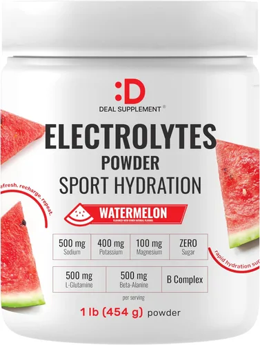 DEAL SUPPLEMENT Polvo de hidratación diaria con electrolitos, mezcla de bebidas sin azúcar, sabor sandía, 45 porciones, fórmula equilibrada con