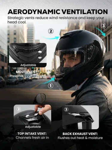 Miniatura 6 de XFMT Casco de motocicleta de cara completa, casco de doble visera para bicicleta de calle, ATV con protector solar interno para adultos, hombres