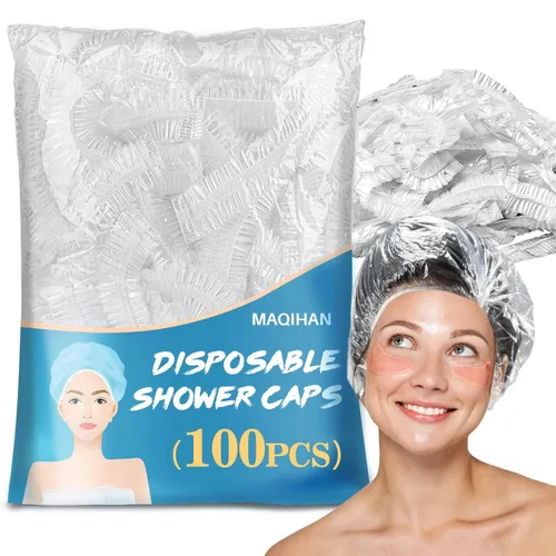 MAQIHAN 100 gorros de ducha desechables grandes – Gorros de plástico grueso para acondicionamiento profundo, gorro de ducha reutilizable impermeable