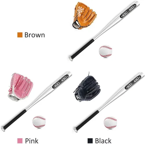 Miniatura 4 de Juego de béisbol – Bate de aleación de aluminio de 25 pulgadas, guante de PVC de 10.5 pulgadas, pelota – Kit para jóvenes Negro