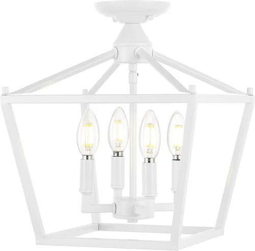 Miniatura 15 de JONATHAN Y Plains 12" Dark Green and Brass Gold 4-Light Iron Semi Flush Mount Lantern, Modern Farmhouse Open-Frame Pagoda with Metal Cage for