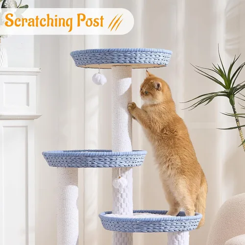Miniatura 7 de HITTITE Moderna torre de árbol para gatos con poste rascador, torres para gatos de 46 pulgadas de alto con nidos y cueva tejidos, árbol para gatos