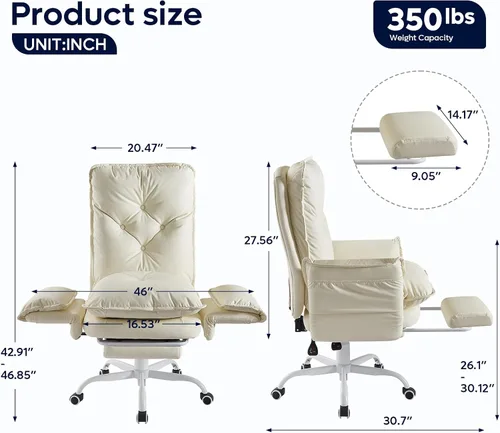 Miniatura 4 de Bestier Silla Criss Cross con reposapiés, Silla de oficina de espalda alta con piernas cruzadas y brazos abatibles y asiento ancho, reclinable 135°