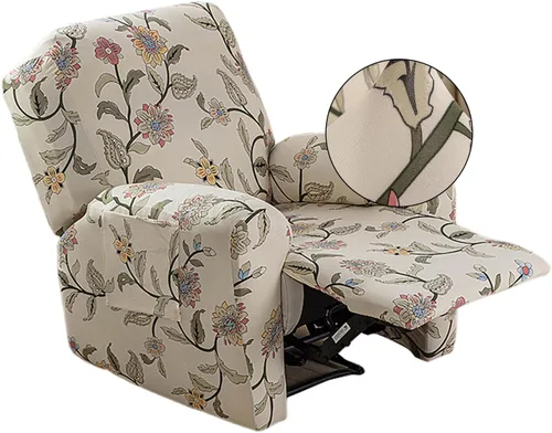 Miniatura 16 de CRFATOP Funda para sillón reclinable con estampado floral con bolsillos, funda única para sillón reclinable, 4 piezas, funda para sillón reclinable
