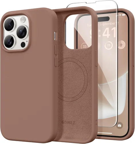 Miniatura 245 de GONEZ Funda de silicona para iPhone 14 Pro Max, compatible con MagSafe, con protector de pantalla + protector de lente de cámara, silicona líquida a