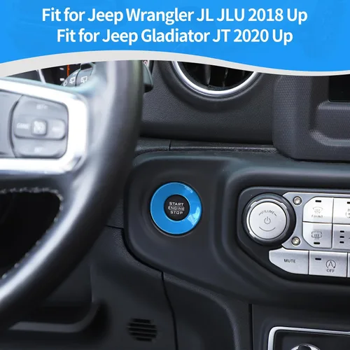 Miniatura 4 de RT-TCZ para Jeep JL Anillo de Cubierta de Botón de Arranque/Parada para Jeep Wrangler JL JLU Gladiator JT 2018-2024 Accesorios de Interior Azul Bebé
