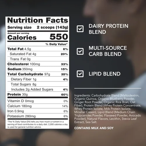 Miniatura 5 de RIVAL NUTRITION Clean Gainer Soft Serve Vanilla High Protein Lean Gainer Powder I 5 libras, 16 porciones I 550 calorías, 1.06 oz de proteína, 3.42
