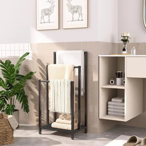 Miniatura 2 de HOOBRO Toallero de pie independiente, estante de manta de 3 niveles, soporte para mantas para baño, 16.9 pulgadas de largo x 11 pulgadas de ancho x