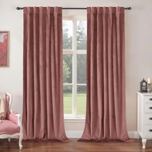 Miniatura 35 de BGment Cortinas de terciopelo rosa polvoriento, 2 paneles de 84 pulgadas, 2 paneles para sala de estar, aislamiento térmico de lujo, reducen