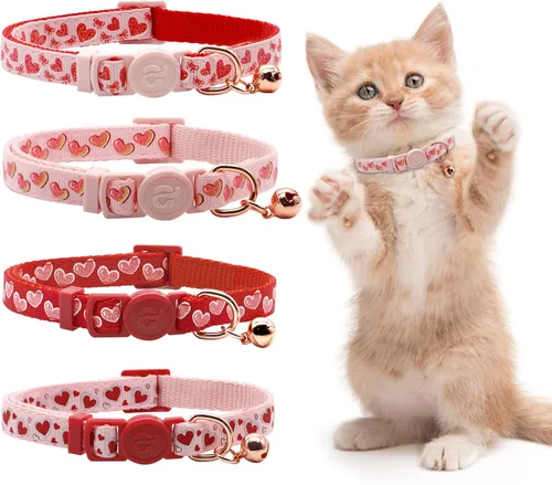 Miniatura 12 de azuza Paquete de 4 Collares para Gatos y Gatitos de Liberación Rápida con Campana, Hebilla Segura Ajustable 2#Fruta