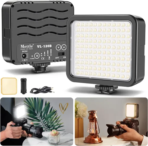Mettlelite VL120B Kit de luz LED de video regulable, continuo, portátil, para cámara, iluminación de fotografía, luz de video recargable con trípode