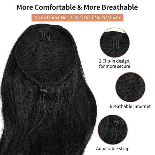 Miniatura 4 de KRSI Extensión de cola de caballo corta con cordón de 14 pulgadas para mujeres negras, cabello negro rizado, cola de caballo ondulada, piezas