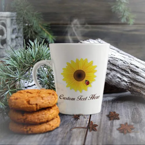 Miniatura 4 de Taza de café con leche personalizada de cerámica Taza de girasol y mariquita Naturaleza Flores y plantas Taza de té 12 Oz Texto personalizado aquí