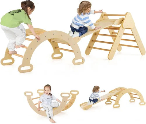 Miniatura 11 de Costzon Pikler - Juego de triángulos plegables 9 en 1, juguetes de escalada para bebés, juego de escalada Montessori de madera para aprendizaje